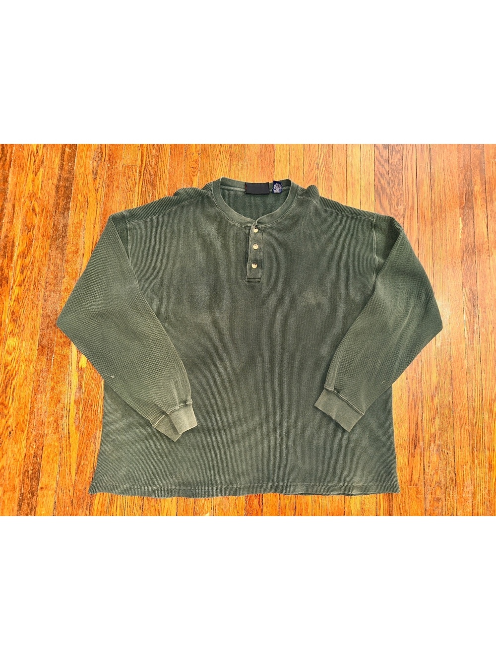 Vintage 90s XL Montana Blue Green Thermal Gorpcore Long Sleeve Shirt